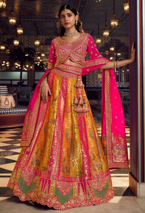 Glorious Embroidered Banarasi Multi Colour Designer Lehenga Choli